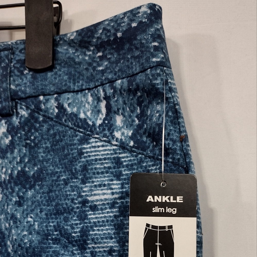 NWT New Directions Animal Print Pull On Pants Womens 12 Blue Boho Retro 90s Y2K - Picture 3 of 8